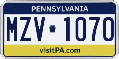 PA license plate MZV1070