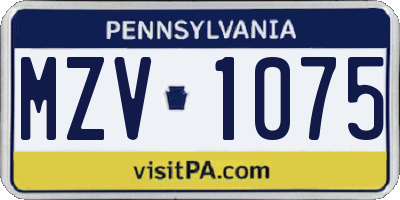 PA license plate MZV1075