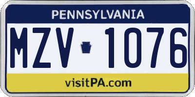 PA license plate MZV1076