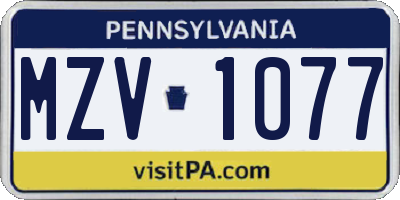 PA license plate MZV1077