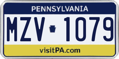 PA license plate MZV1079