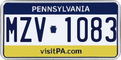 PA license plate MZV1083
