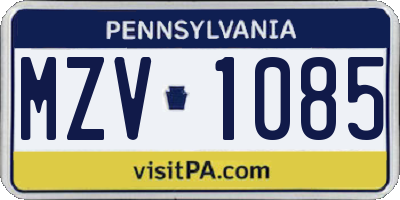 PA license plate MZV1085