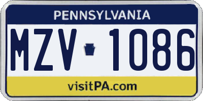 PA license plate MZV1086