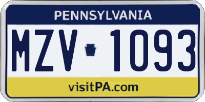 PA license plate MZV1093