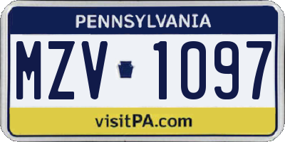 PA license plate MZV1097