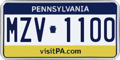 PA license plate MZV1100