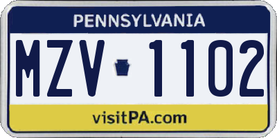 PA license plate MZV1102