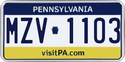 PA license plate MZV1103