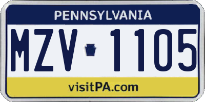 PA license plate MZV1105