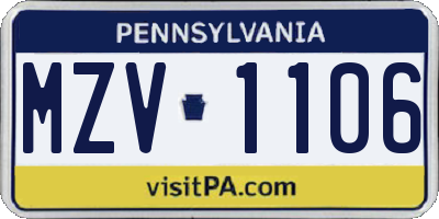 PA license plate MZV1106