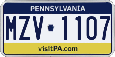 PA license plate MZV1107