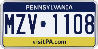 PA license plate MZV1108