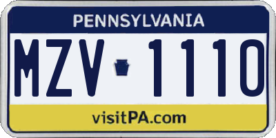 PA license plate MZV1110