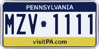PA license plate MZV1111