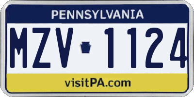 PA license plate MZV1124