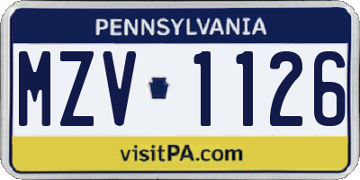 PA license plate MZV1126