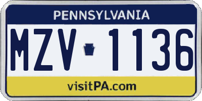 PA license plate MZV1136