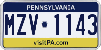 PA license plate MZV1143