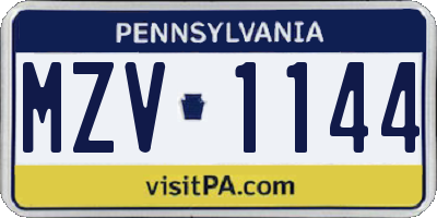 PA license plate MZV1144