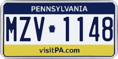 PA license plate MZV1148