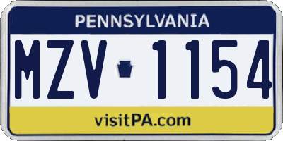 PA license plate MZV1154