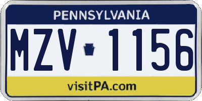 PA license plate MZV1156