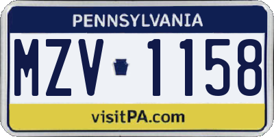 PA license plate MZV1158