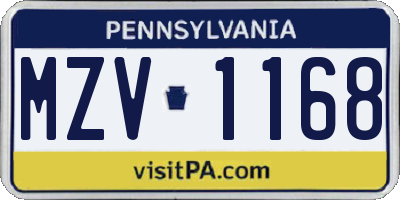 PA license plate MZV1168
