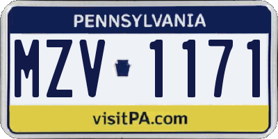 PA license plate MZV1171