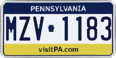 PA license plate MZV1183