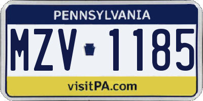 PA license plate MZV1185