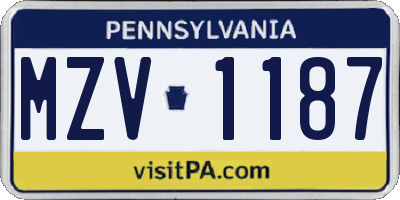 PA license plate MZV1187