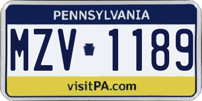 PA license plate MZV1189