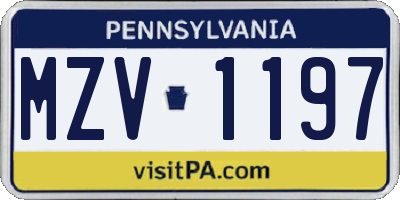 PA license plate MZV1197