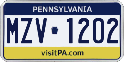 PA license plate MZV1202