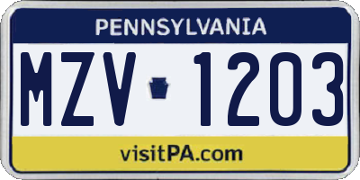 PA license plate MZV1203