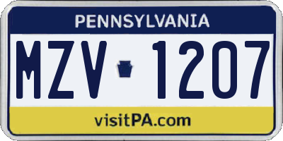PA license plate MZV1207
