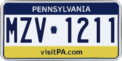 PA license plate MZV1211