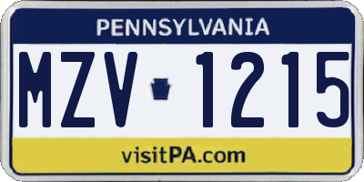 PA license plate MZV1215