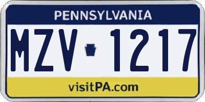 PA license plate MZV1217