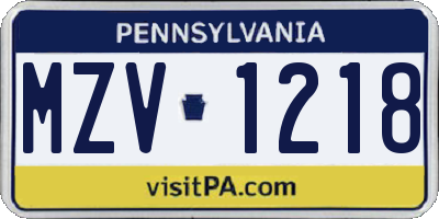PA license plate MZV1218