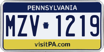 PA license plate MZV1219