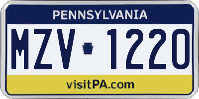 PA license plate MZV1220