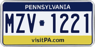 PA license plate MZV1221