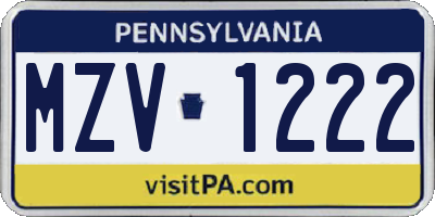 PA license plate MZV1222
