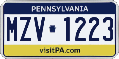 PA license plate MZV1223