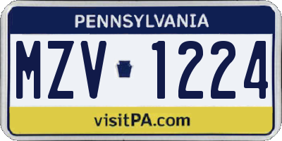 PA license plate MZV1224