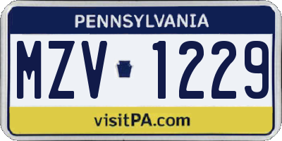 PA license plate MZV1229