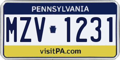 PA license plate MZV1231
